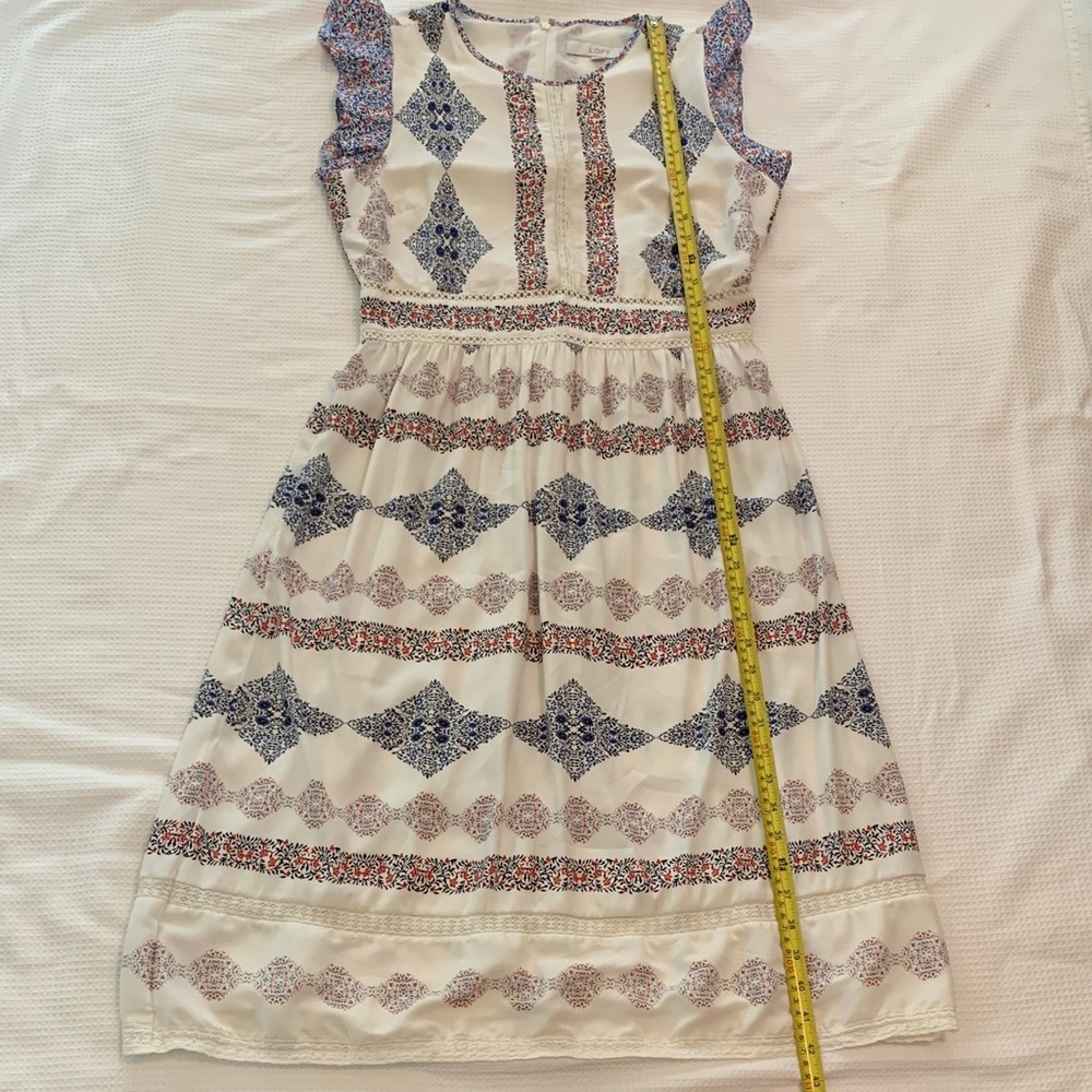 Loft  Midi Dress with Navy & Rust Print embroidered detailing size 4 - Picture 11 of 11